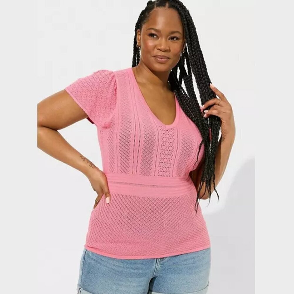 Torrid - Everyday Soft Pullover Pointelle Sweater in Chateau Rose Pink